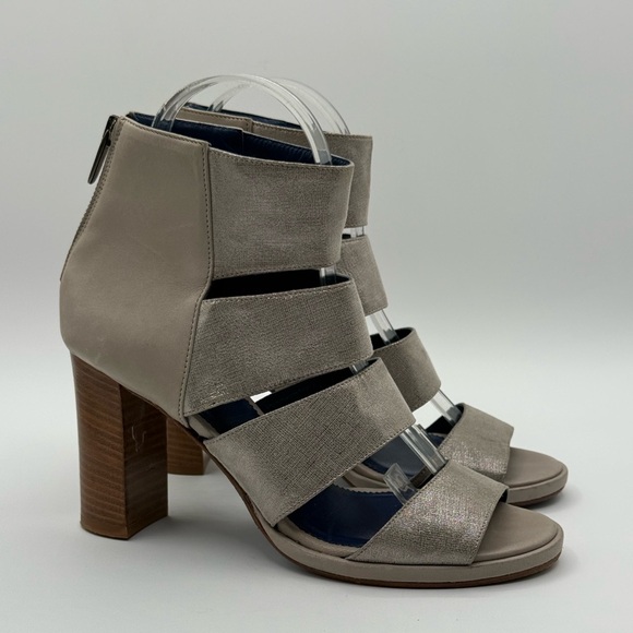 Valentina Rangoni Metallic Silver Strappy Chunky Sandals Stylish Block Heels - Picture 3 of 15